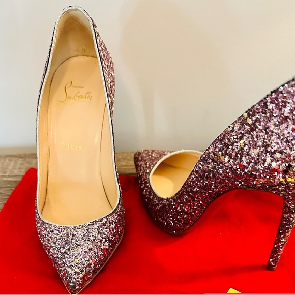 Christian Louboutin / PIGALLE FOLLIES 100 GLITTER ROSETTE / SIZE 36.5 100mm - Picture 7 of 9